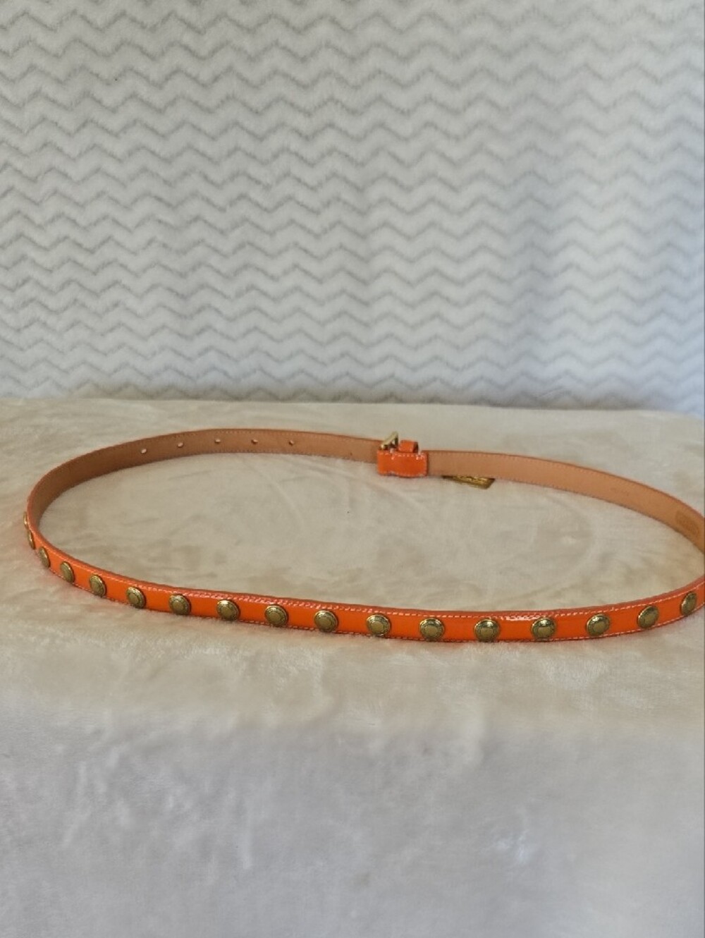 Coach Orange Leather Stud Belt with Gold Metal Hang Tag - Picture 7 of 7